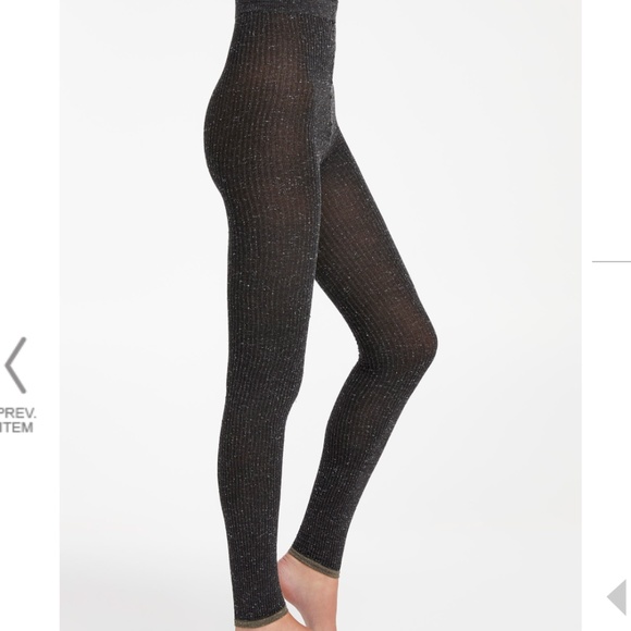 Lemon touch of silk black pinstripe flecked ribbed leggings made in Italy NWT - Picture 1 of 5